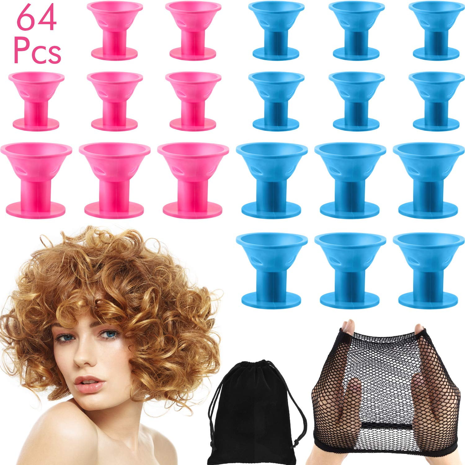 64 Pieces Silicone Hair Curlers Set, 30 Pieces Large Silicone Hair