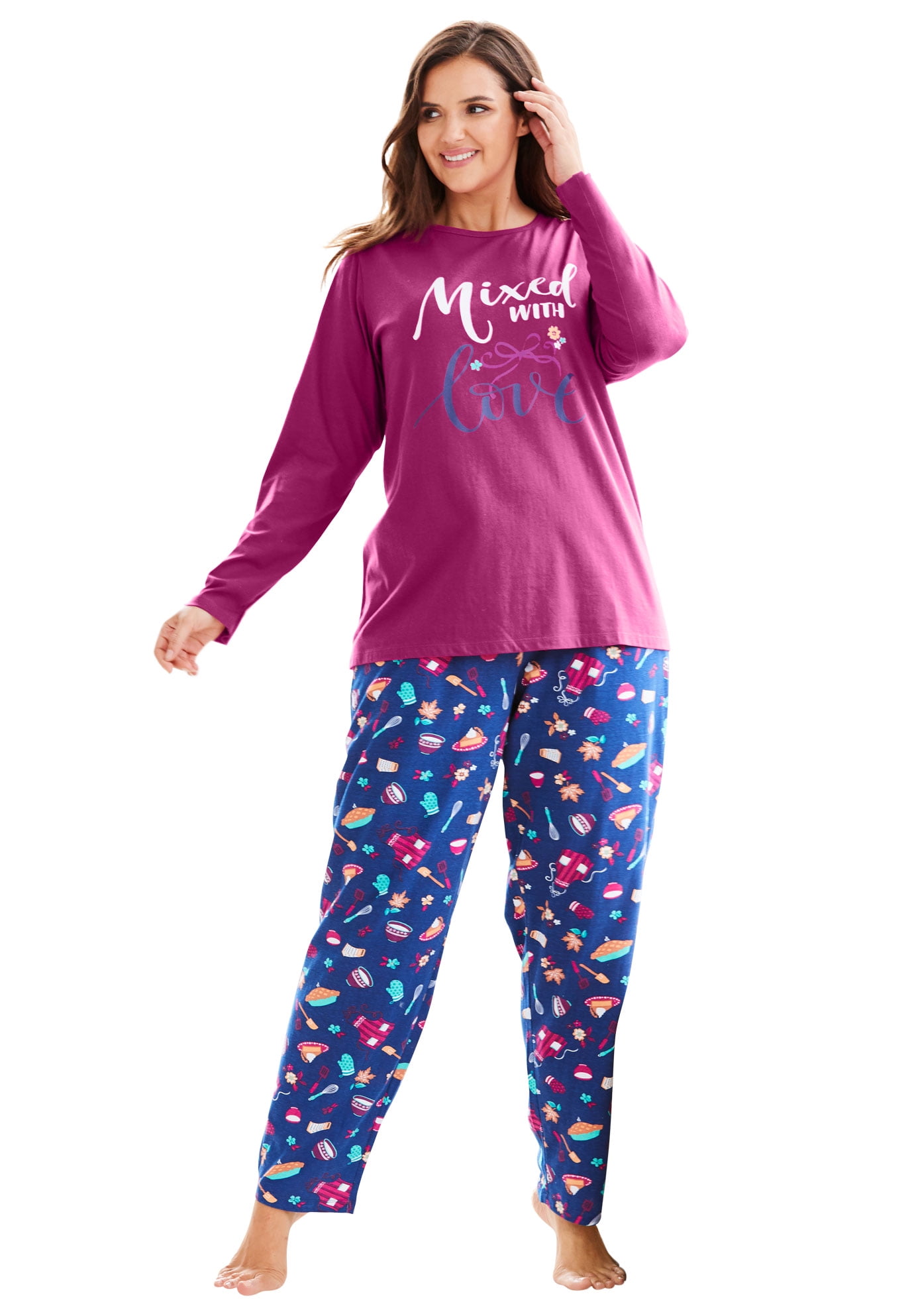 Dreams & Co. Dreams & Co. Plus Size Long Sleeve Knit Pj Set Pajamas