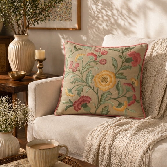 Aurelian Tapestry Hand Embroidered Decorative Designer 16x16 Pillow Cover