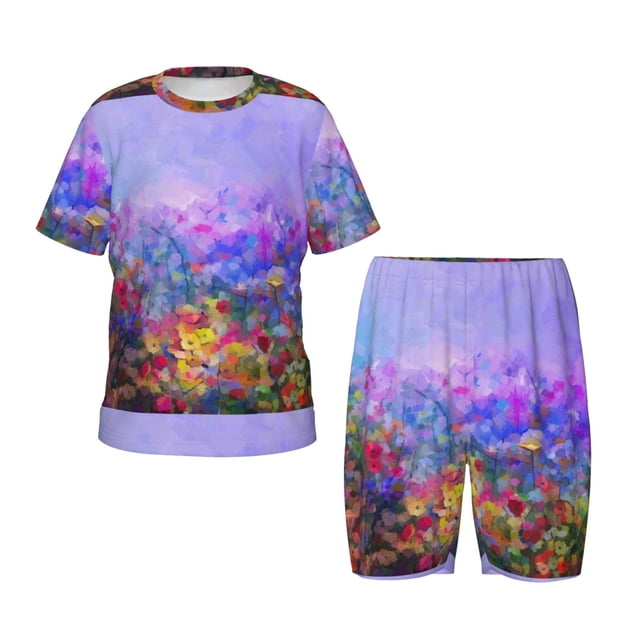 Balery Colorful Purple Cosmos Flower Conjunto de Pijama Infantil de Manga Corta con Estampado – Ropa de Dormir de Algodón Suave-Small