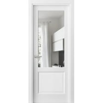 Solid Interior French | Lucia 1533 White Silk with Clear Glass | Single Regular Panel Frame Trims Handle | Bathroom Bedroom Sturdy Doors-42" x 80"