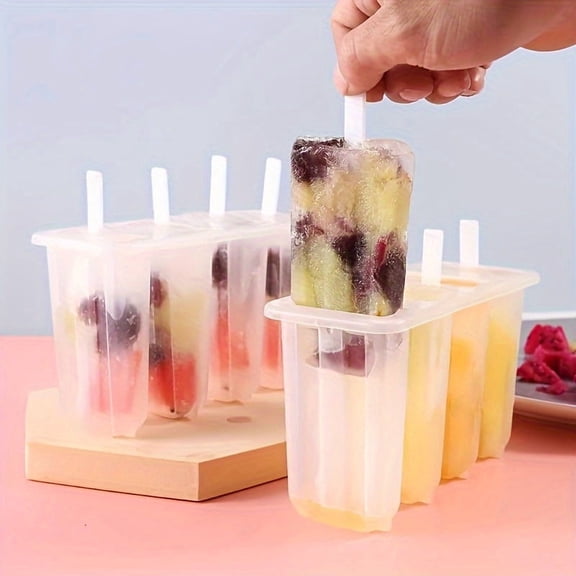 4-Cavity White Silicone Popsicle Mold with Lid, Reusable BPA-Free Ice Pop Maker for Homemade Yogurt, Fruit Juice & Frozen Desserts