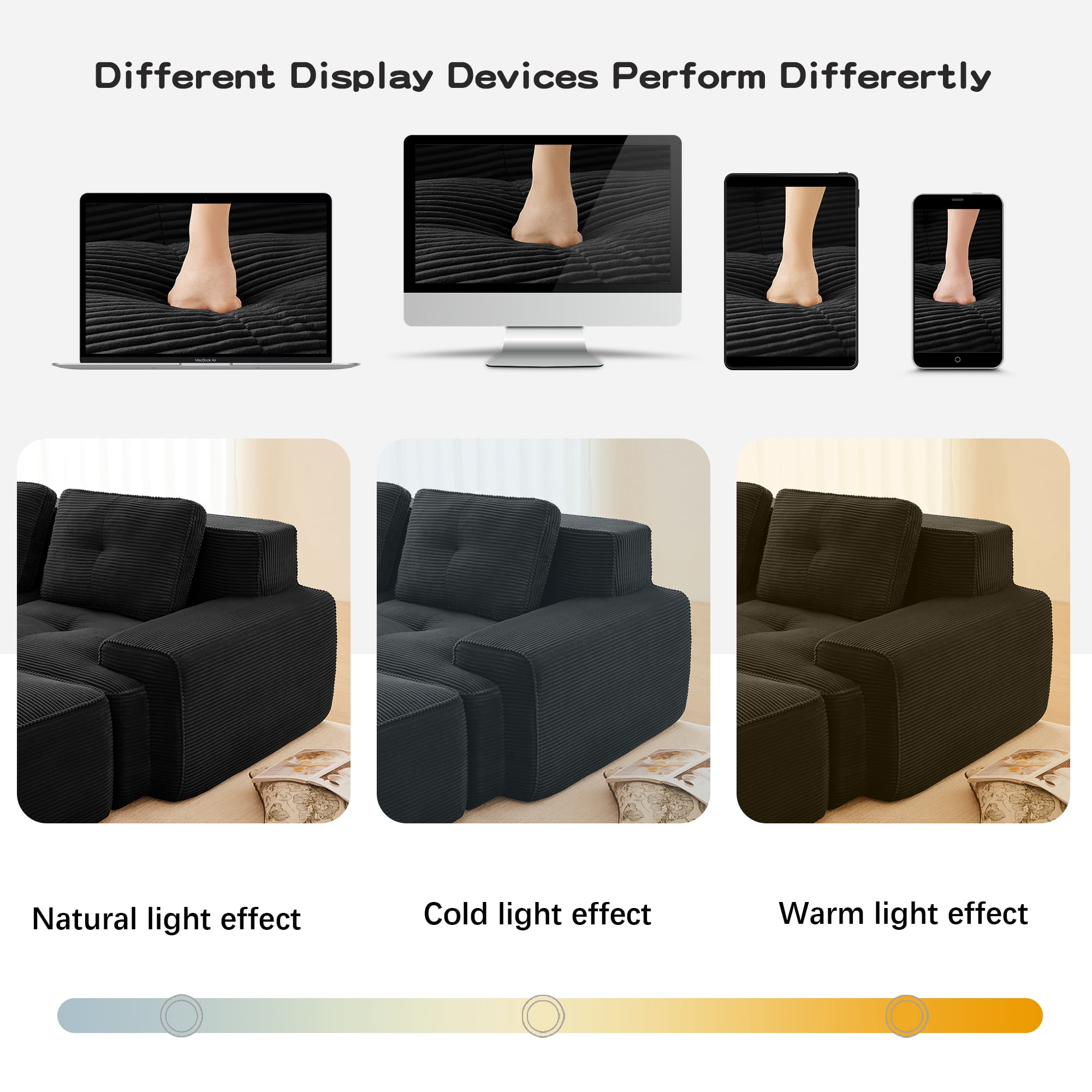 80" Corduroy Modular Sectional Sofa, 2-Seater Tufted Deep Seat Couch, Pet-Friendly Couch, No Assembly, Black