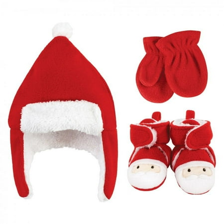 UPC: 0660168156010 | Hudson Baby Unisex Baby Trapper Hat Mitten and Bootie Set Santa 12-18 Months