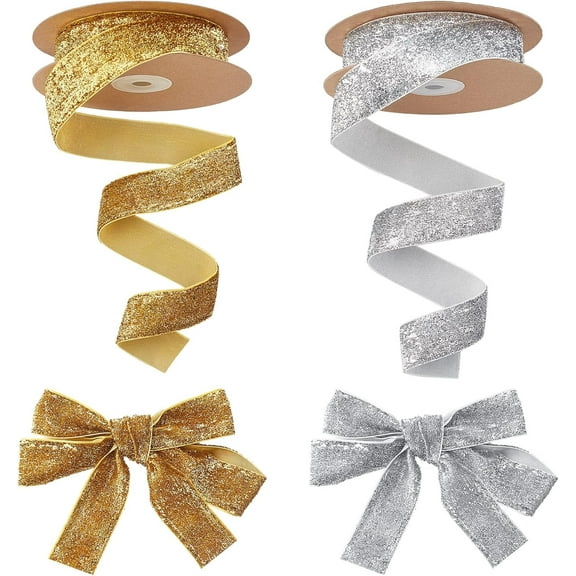 20 Yards × 1 Inch Gold Silver Ribbons Glitter Organza Ribbon Sparkle Metallic Ribbon