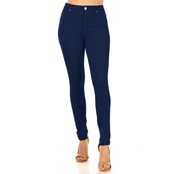 Moa Collection Women's Casual Stretch Button Zip Closure Mid Rise Comfort Skinny Ponte Pants