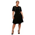 thumbnail image 1 of Gupgi Robe pour Femmes Grande Taille Longueur Genou Décontractée Élégante Décorative Boutons Col Ras du Cou Manches Courtes Robe Trapèze pour l'Été, 1 of 9