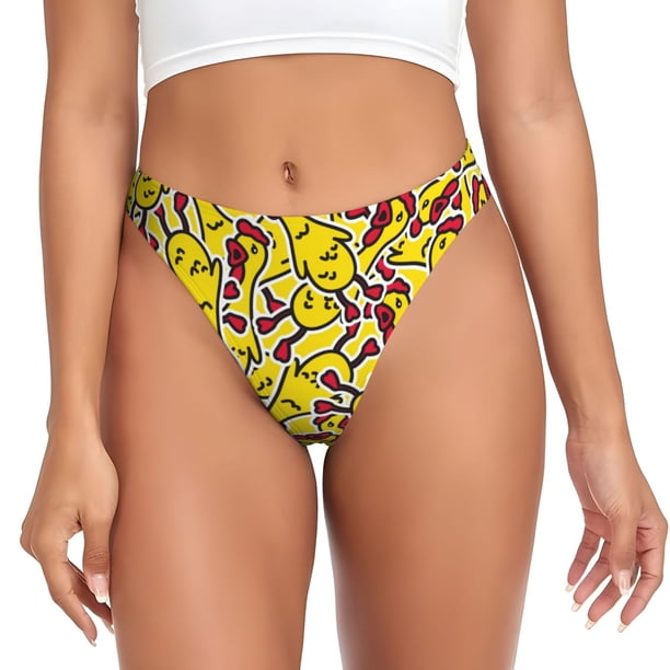 Balery Chicken Cartoon Tangas de Algodón para Mujer con Estampado – Ropa Interior Sexy, Transpirable, G-string-X-Small