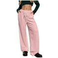 thumbnail image 6 of APEXFWDT Women's Warm Wide-Leg Pants Stylish Athletic Drawstring Trousers Loose Fit Solid Color Lounge Pants with Pockets,XXL,Pink, 6 of 9
