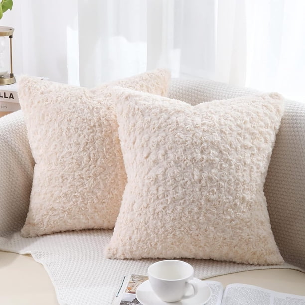 Juego de 2 fundas de almohada decorativas mullidas de 18.0 x 18.0 in, diseño de rosas en 3D, color crema y beige, para sofá cama