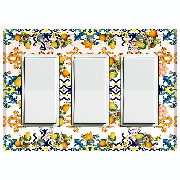 Metal Light Switch Plate Cover Elegant Orange Kiwi Lemon Tile Pattern TIL007