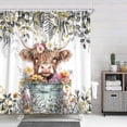 thumbnail image 3 of Gray Grey Eucalyptus Highland Cow Shower Curtain, Watercolor Plant Leaves with Floral Farmhouse Bath Curtain, Funny Animals Bathroom Accessories Botanical for Bathroom Curtain Set with Hooks, 72X72in, 3 of 5