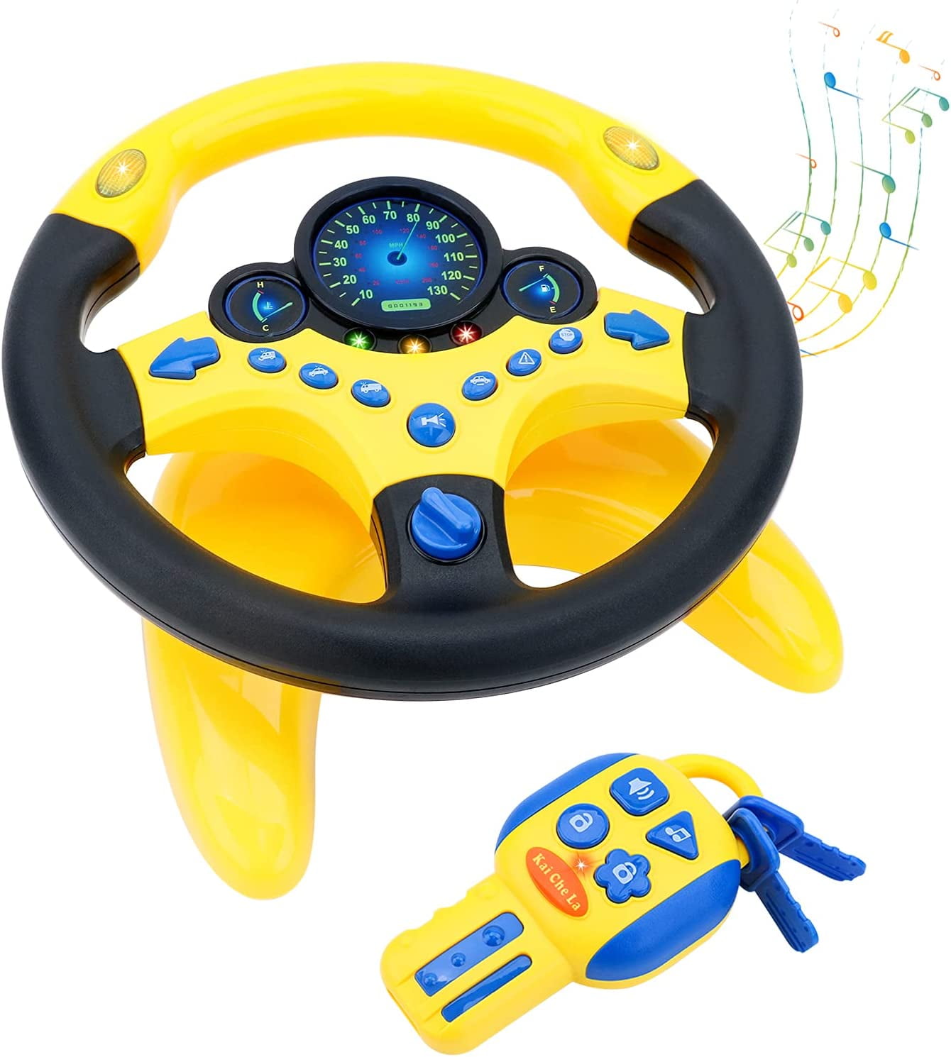 Kids Steering Wheel for Backseat with Car Key Pretend Driving Simulated