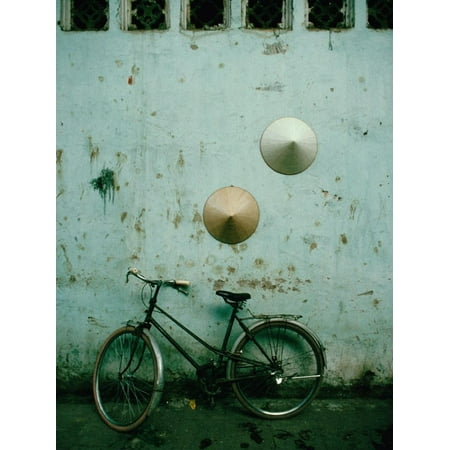 Conical Hats Hang on Wall Above Bicycle in Historic Old Quarter, Hanoi, Vietnam Print Wall Art By Richard (Best Way To Hang Hats On Wall)