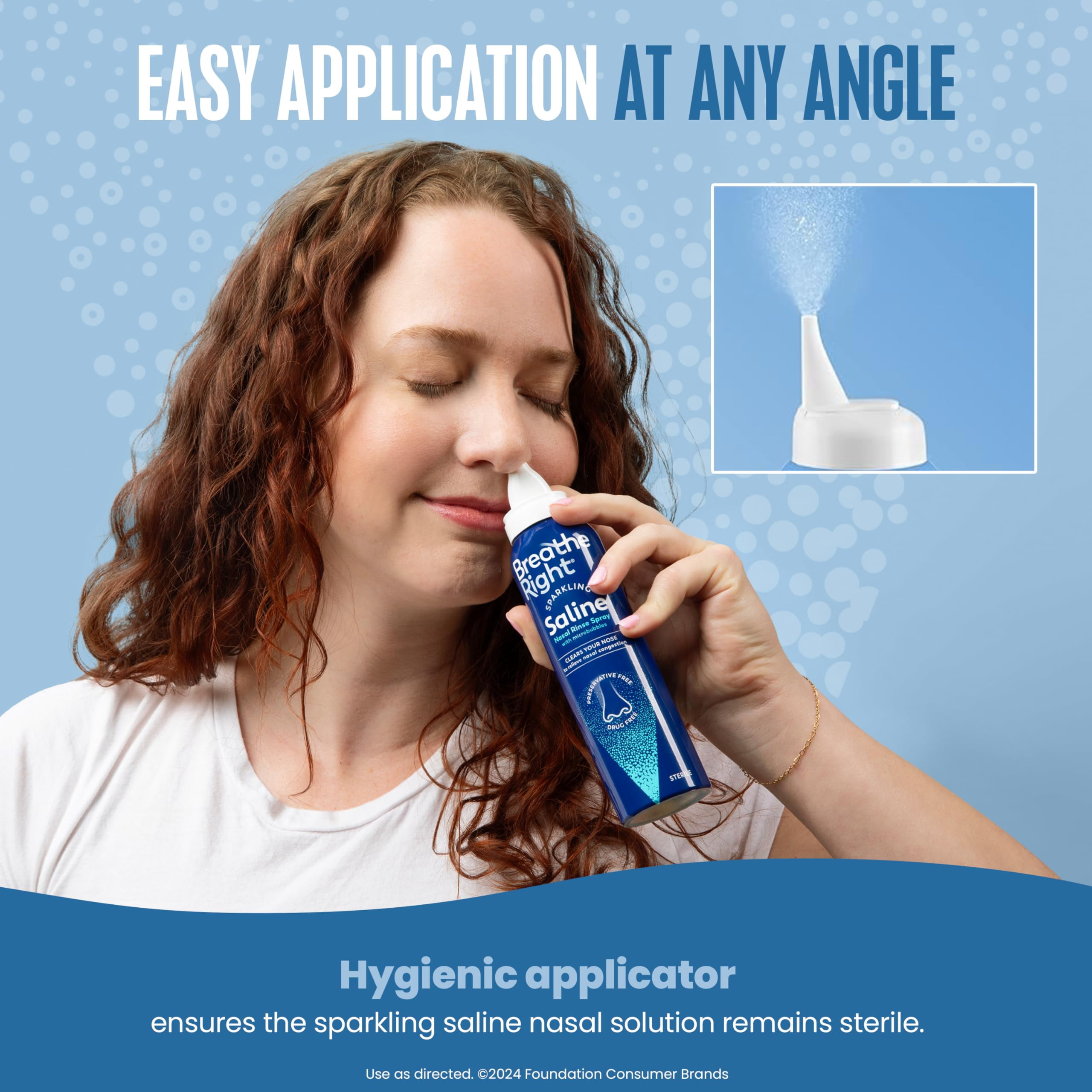 Breathe Right Sparkling Saline Nasal Rinse Spray – Effervescent, Drug-Free Relief from Stuffy Nose Due to Cold or Allergy, 1 Can, 4 oz