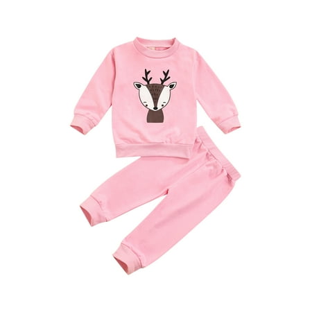 

Listenwind Girls Leisure Clothes Set Deer Head Print Long Sleeve O-neck Tops+Solid Color Elastic Waist Trousers