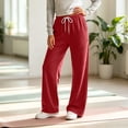 thumbnail image 5 of Qingpeng Womens Drawstring Waist Wide Leg Sweatpants Solid Color Loose Straight Casual Pants with Pockets Winter Trendy Long Trousers, 5 of 7