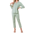 thumbnail image 2 of INSPIRAR CHIC Conjunto de Pijamas de Algodón para Mujeres, Camisa de Manga Larga con Botones y Pantalones, S Verde, 2 of 6