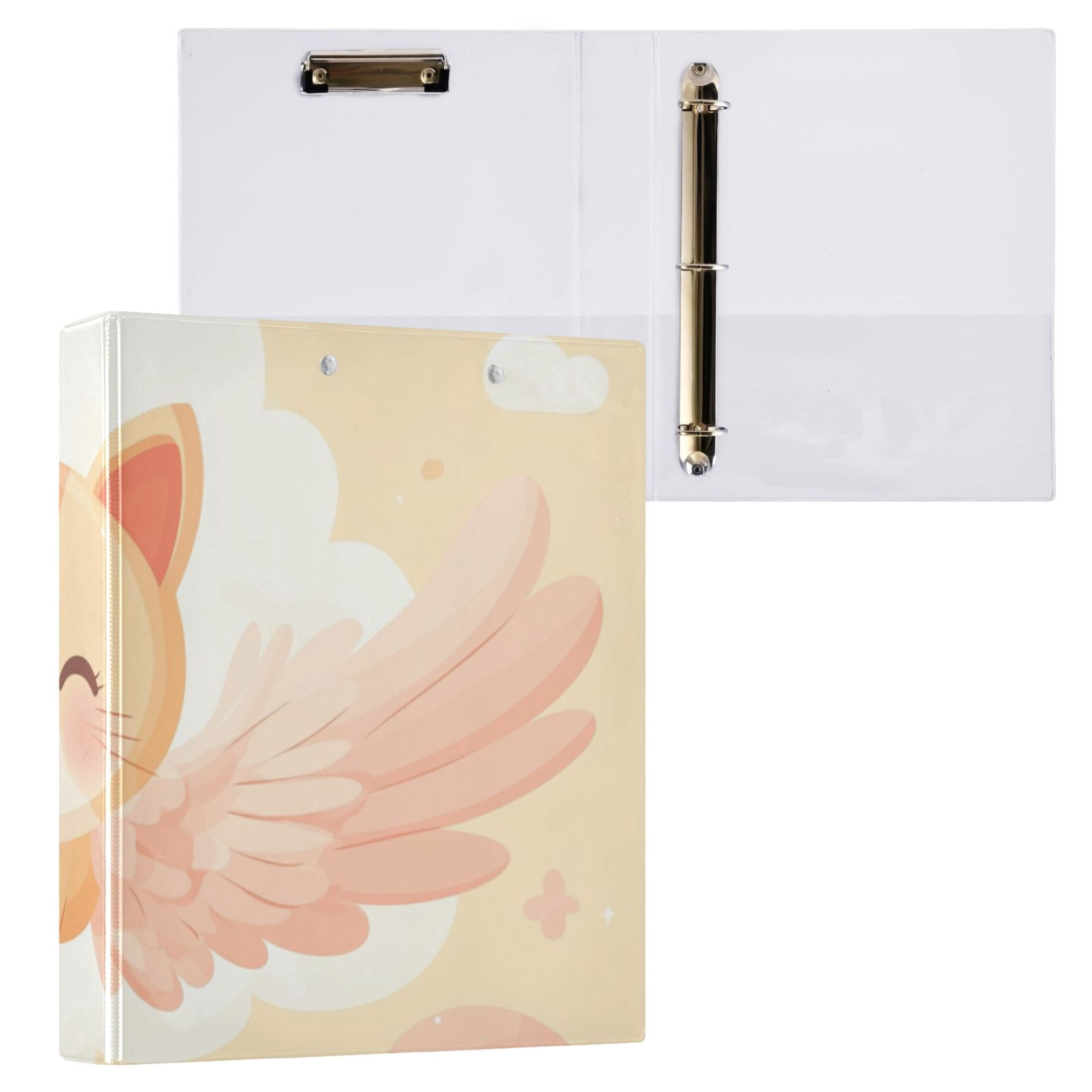 Cartoon Cat Fly 3 Ring Binders 1.5 inch Hardcover File Folders with Interior Pockets A4 Size Organizer for School Office Hospital