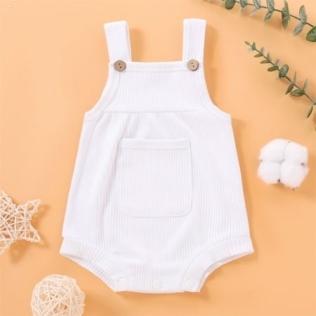 

NEGJ Bodysuit Ribbed Suspender Baby Solid Girls Boys Romper Pocket Girls Romper&Jumpsuit