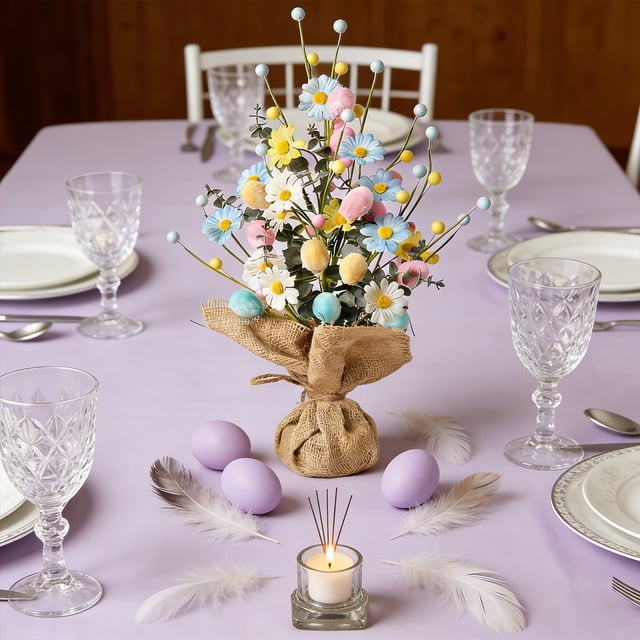 Deeceymbur Artificial Easter Egg Tree Potted Plants Sunproof No Maintenance for Home Spring Party Indoor Outdoor Decor