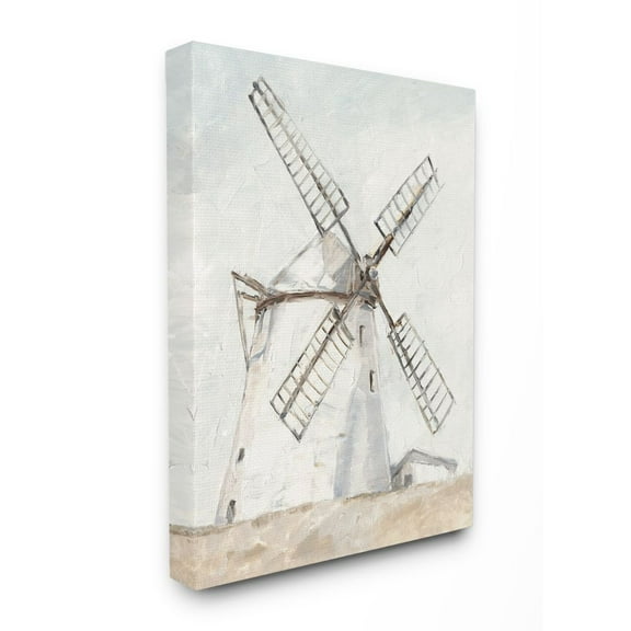 Stupell Home Décor Windmill Farm Landscape Neutral Brown Blue Painting Canvas Wall Art by Ethan Harper