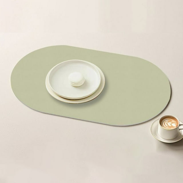 TUWABEII Elliptical Placemat Solid Colour Faux Leather Placemats - Coffee Mats- Kitchen Table Mats- Easy To Clean Kitchen Table Mats