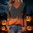 thumbnail image 7 of Trgacdwlo S-5XL Halloween Shirts for Women 2026 Vintage Ghost Pattern V Neck Womens 3/4 Sleeve Tops Fall Cat Pumpkin Print Pullover for Women, 7 of 7