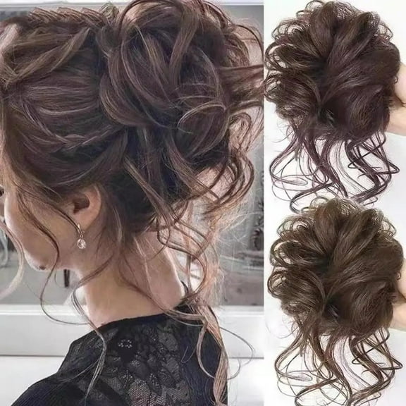 Haobuy Claw Clip Messy Bun Wavy Curly Hair Piece, Chignon Ponytail Hairpieces Synthetic Tousled Updo for Women-Black Brown
