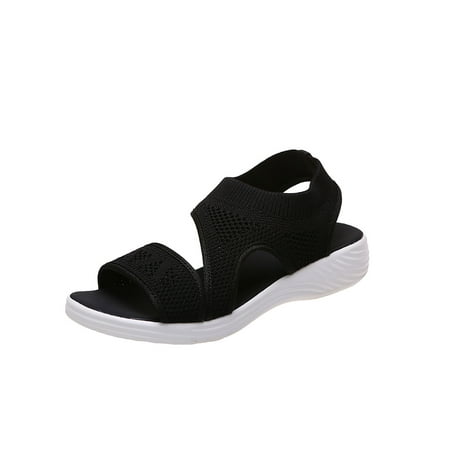 

Wazshop Women Sandals Beach Casual Shoes Summer Flat Sandal Open Toe Slip On Womens Fisherman Lightweight Black 7.5