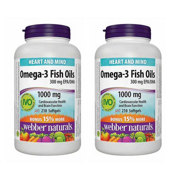 Webber Naturals 1000mg Omega-3 Softgels - 2-Pack (210-count Each) | Heart & Brain Health
