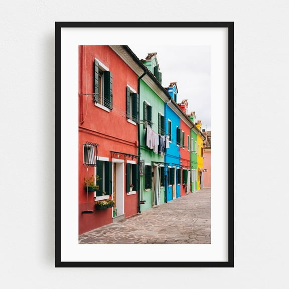Burano Residential 03 - Venice Veneto Italy Photography Black Framed Wall Art Print 12 x 18 inches
