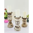 thumbnail image 2 of Natural Round Turned Candle Holders for Pillar Candles Set of 3 Vintage Style Wood Candle Holder for Centerpiece for Dining, Living Room, 2 of 4