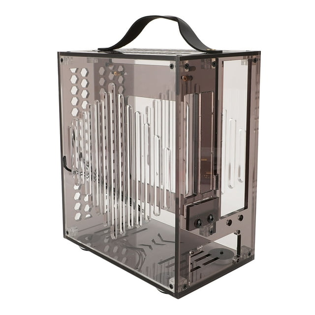 Mini Portable ITX Computer Case, Full Transparent DIY Desktop Case 2.5 Inch SSDs Compact Mini ITX Case with Handle, 1 Cooling Fan for 170x170mm Motherboard