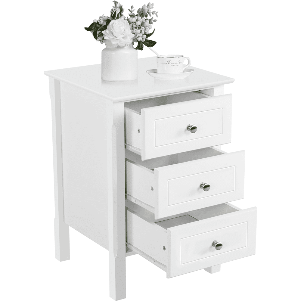 Yaheetech 3 Drawer Nightstand, Modern Wood Bedside Table with Storage Drawers for Bedroom & Living Room, White