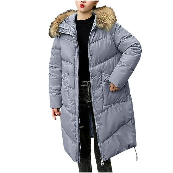 FAIWAD Women's Long Down Coat with Hood Plus Size Thicken Winter Warm Padded Jacket Zip Puffer Trendy Coat