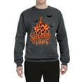 thumbnail image 2 of Wild Bobby Spooky Vibes Pumpkin Skulls Bats Stars with Orange and Black Halloween Unisex Crewneck Sweatshirt, Charcoal, Small, 2 of 6