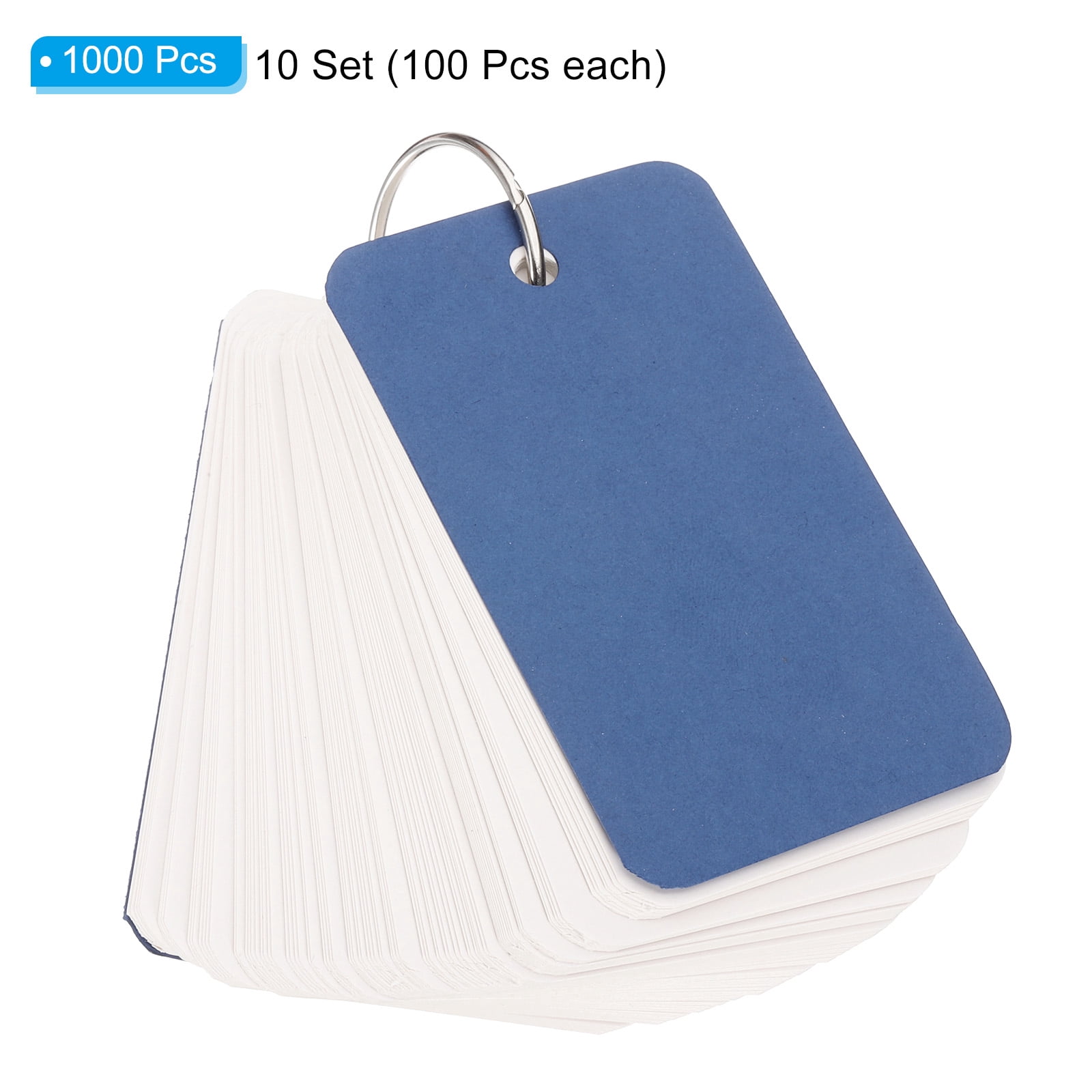 10pcs Flash Card with Ring, 3.5x2" Flash Card Blank 100 Sheets Each White Blank Index Cards Small Note Cards for Studying Memory Learning, Dark Blue
