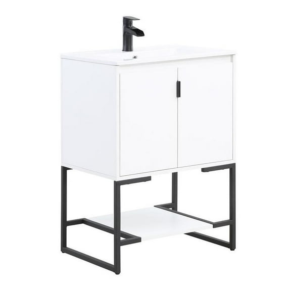 Manhattan Comfort Scarsdale Metal Bathroom Vanity Sink in White/Black
