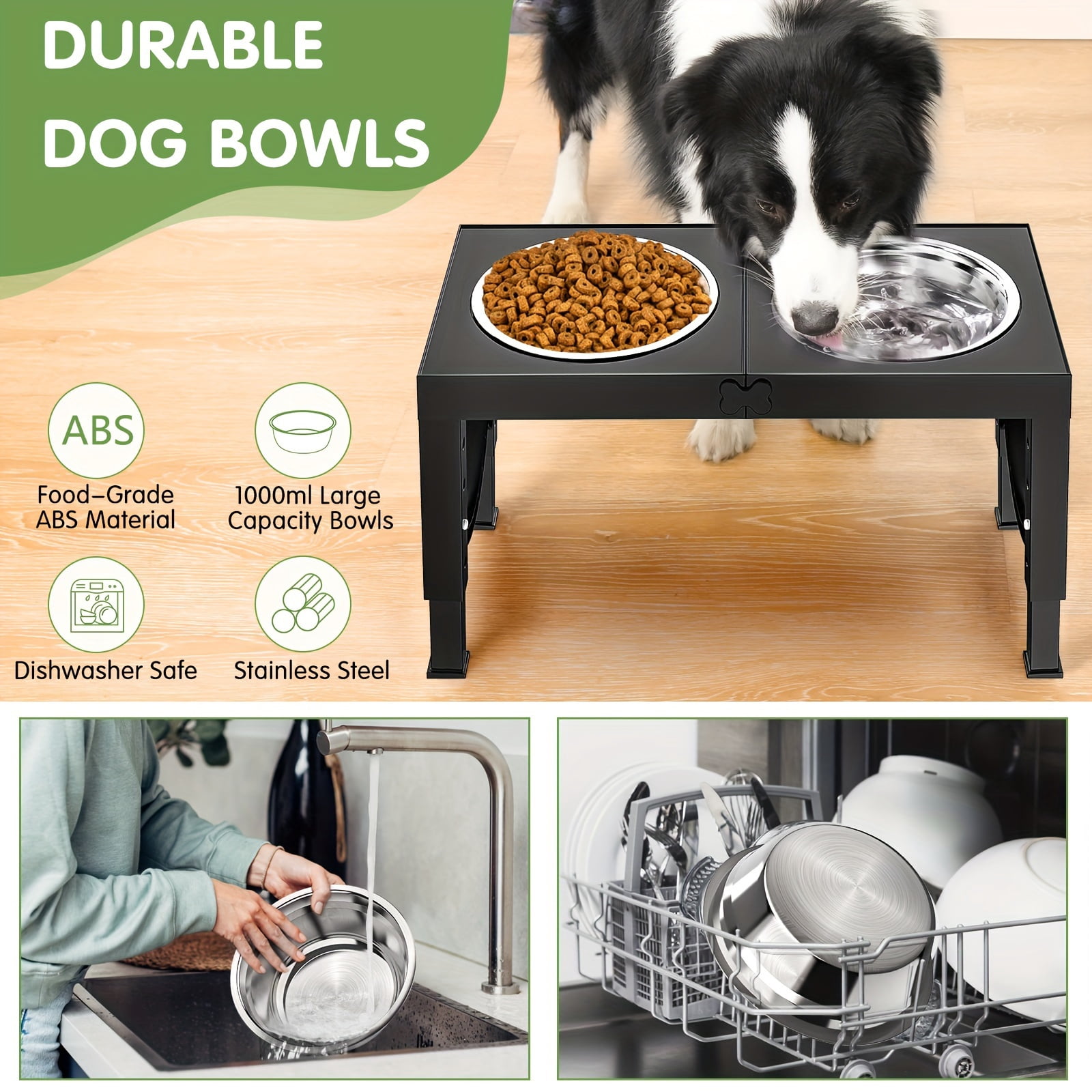 X XBEN 2-Pack Elevated Dog Bowls Stand, 5-Level Height Adjustable Feeder with 2 Stainless Steel Bowls, Anti-Slip Joint Relief Food Water Dish for Small Medium Large Dogs