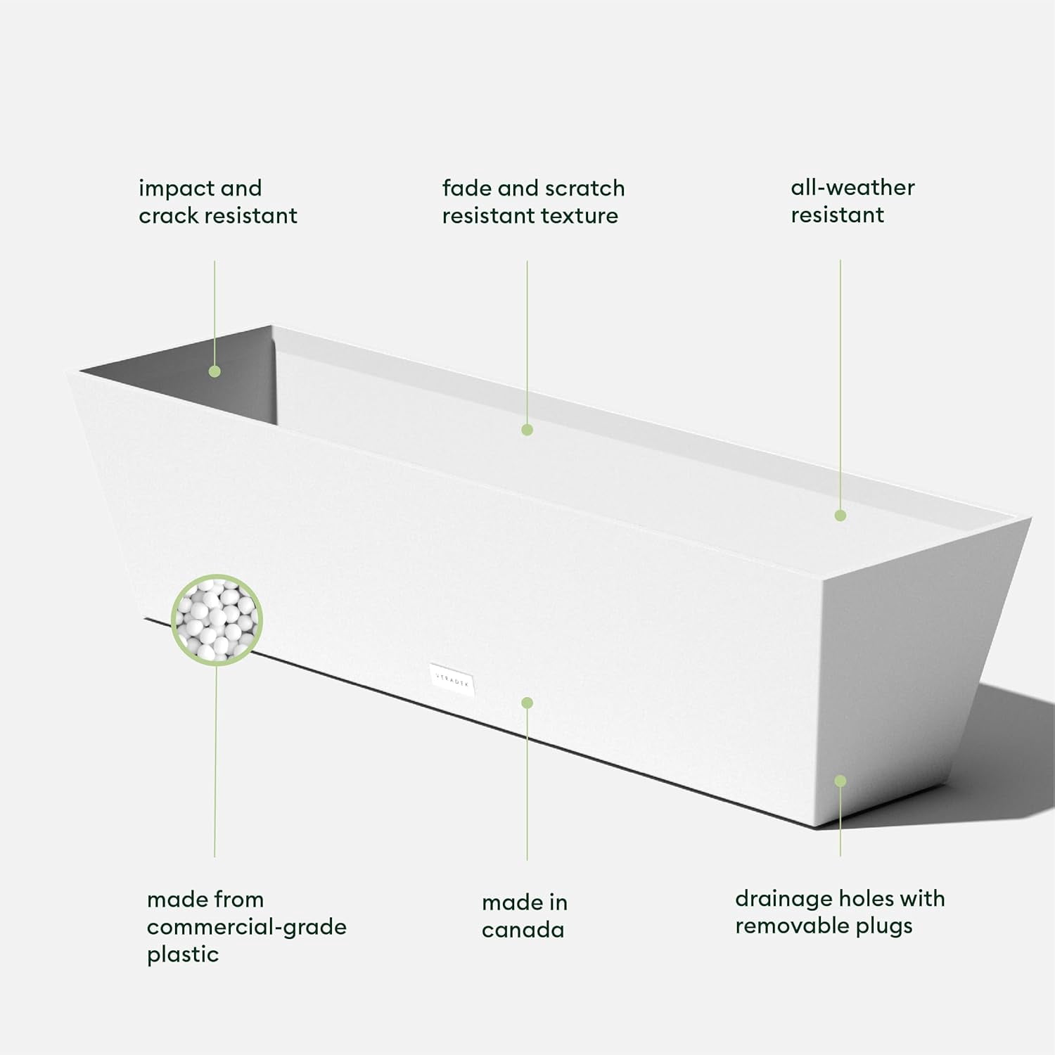 CHTER Pure Series Window Box Planter - Long Rectangular Planter for Indoor or Outdoor Windowsill/Balcony | Durable All-Weather Use with Drainage Holes | Modern Decor for Herbs, Small Plants, Flowers