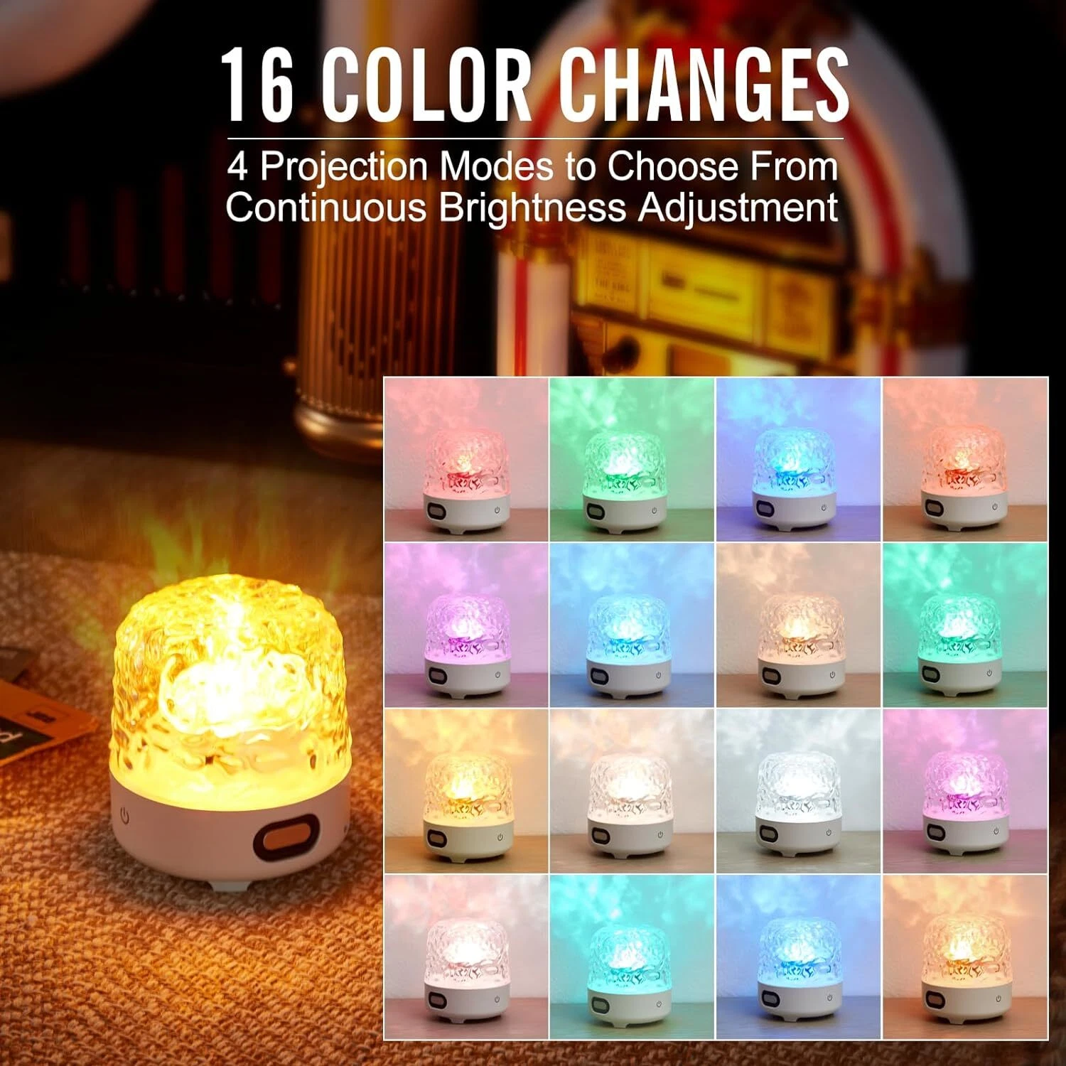 Eurhowing Aurora Ocean Wave Projector, 16 Colors Rechargeable 5.3 Bluetooth Speaker, Ultra-Quiet Night Light for Kids Room with Remote Control