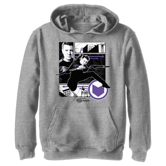Boy's Marvel Hawkeye Graphic Panel Icon Pull Over Hoodie Athletic Heather X Large