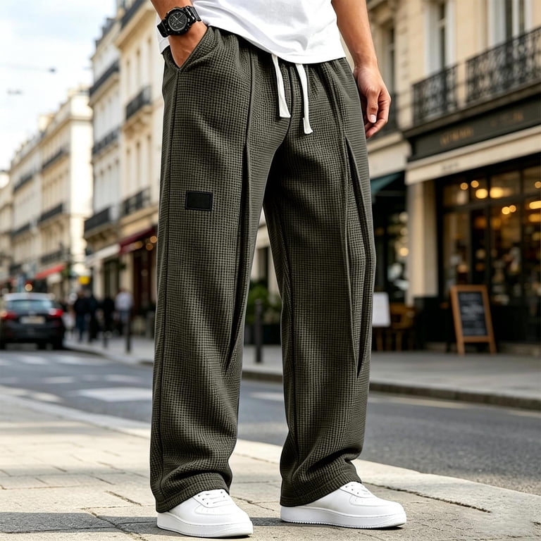 Frnrwgo Men's Sweatpants Wide Leg Elastic Waist Drawstring Front Pleats ...