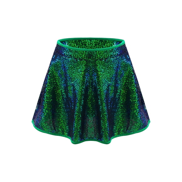 Moggemol Kids Girls Sparkly Sequin Mini Flare Skater Skirt High Waist Shiny Party Jazz Dance Pleated A Line Skirt Turquoise 12