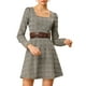 thumbnail image 2 of Vestido de cuadros A-line de manga larga con escote cuadrado para mujer Inspire Chic en marrón, 2 of 8