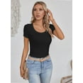 thumbnail image 5 of Womens Tops Summer Square Neck Short Sleeve Shirts Ribbed Knit Slim Fitted Tshirt Casual Tees Clothing, 5 of 7