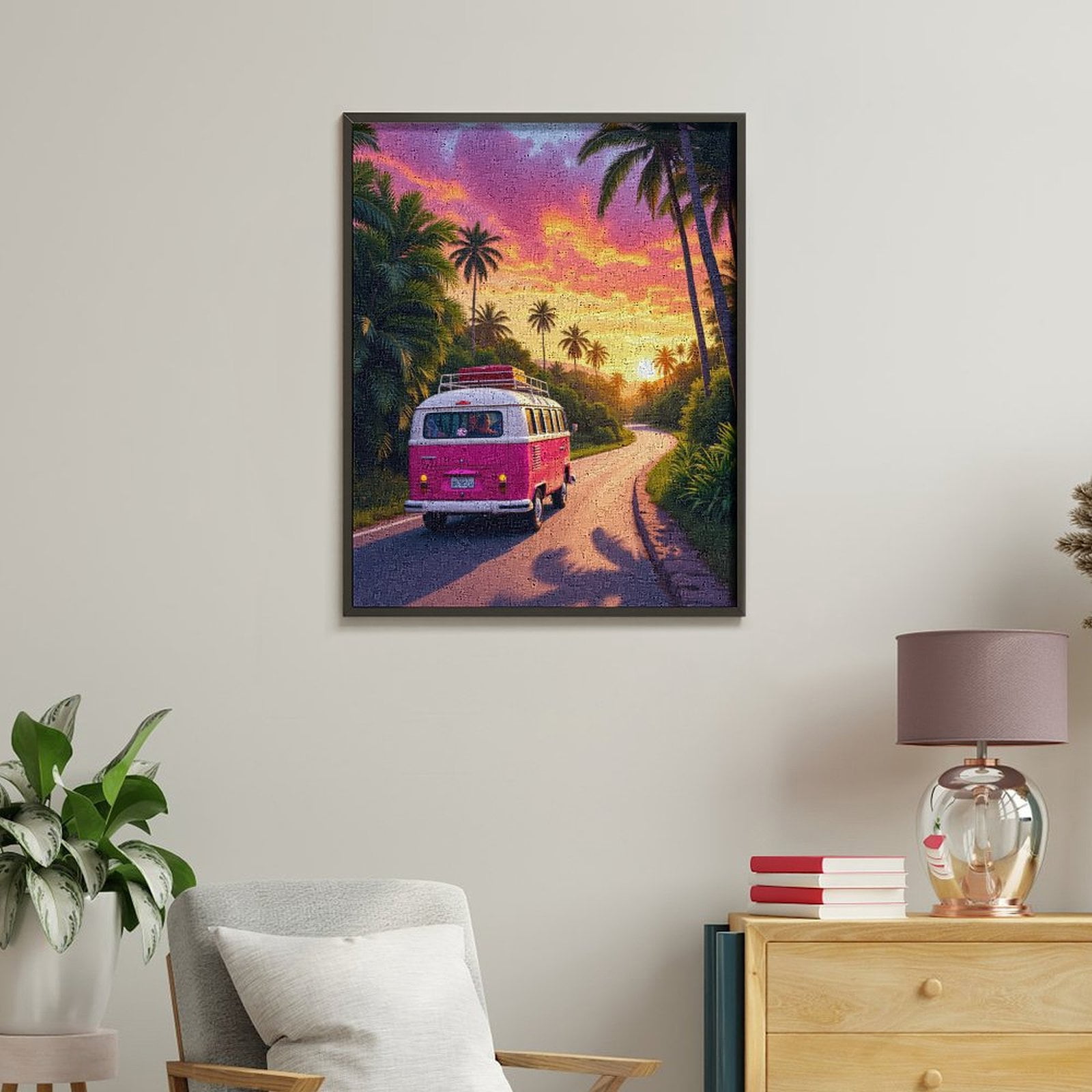 Paint By Numbers Kit for Adults Beginner - DIY Vintage Van Tropical Sunset Road Canvas Painting Kits for Adults, Frameless Paint By Number for Adults for Home Wall Decor 16x20 Inch
