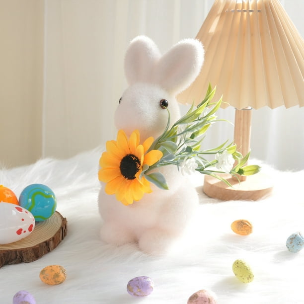 Adorno de conejo de Pascua, escultura de conejo artificial de pie con musgo verde, decoración de jardín, regalos de fiesta, decoración de mesa y hogar, adornos de conejo de PVC.