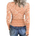 thumbnail image 4 of Women's Winter Slim-Fit Base Layer T-Shirt Fashionable Retro Floral Print V-Neck Pullover Long-Sleeved Top for Everyday Fashion and Comfort,Orange,2XL, 4 of 6